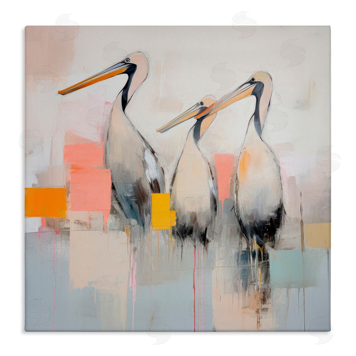 Pelican Trio Abstract Canvas Wall Art, Home Decor by Irena Orlov