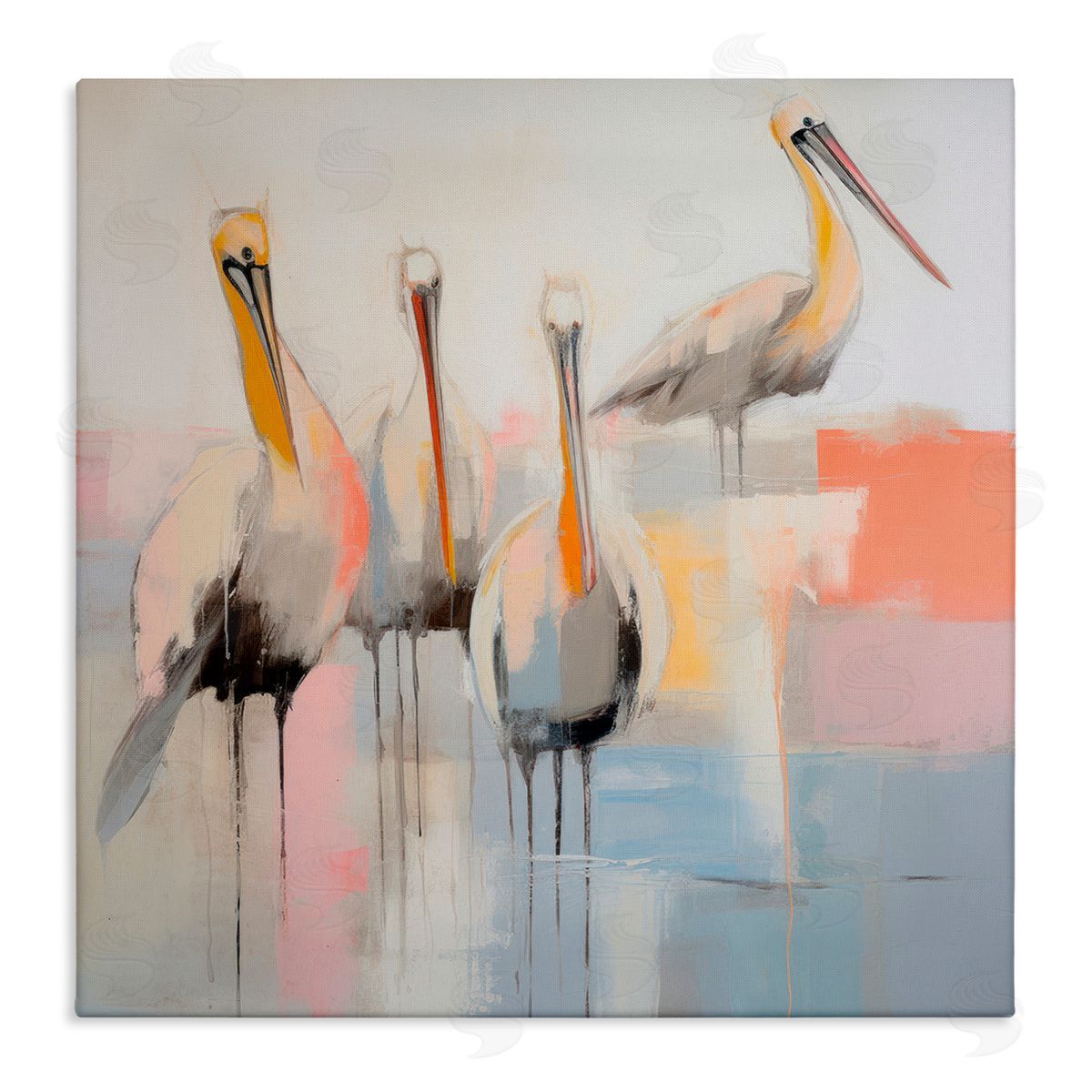 Abstract Pelicans Scene Canvas Wall Art, Home Decor by Irena Orlov