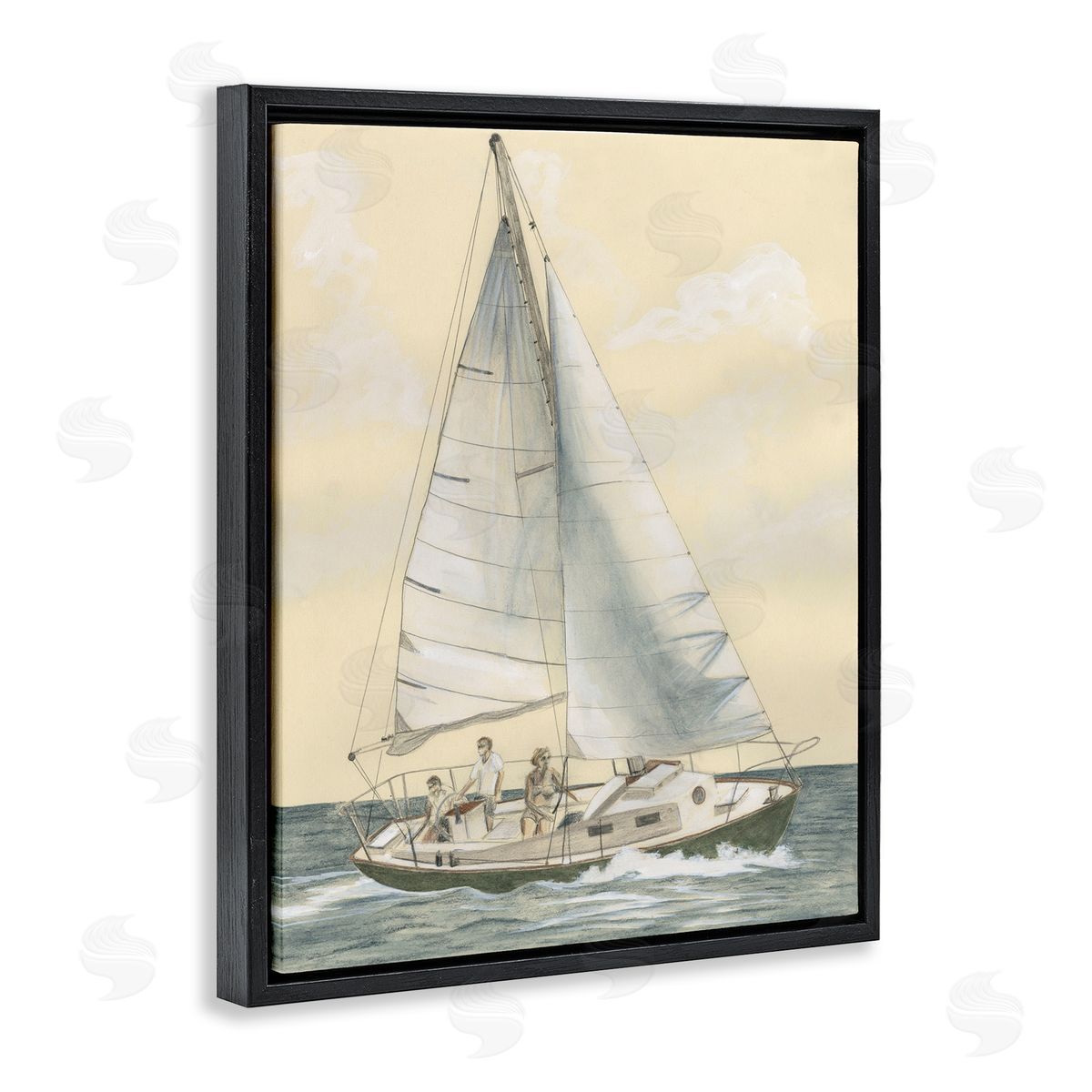 Family Sailing Trip Black Floating Frame Canvas Wall Art, Home Decor by Michael Willett