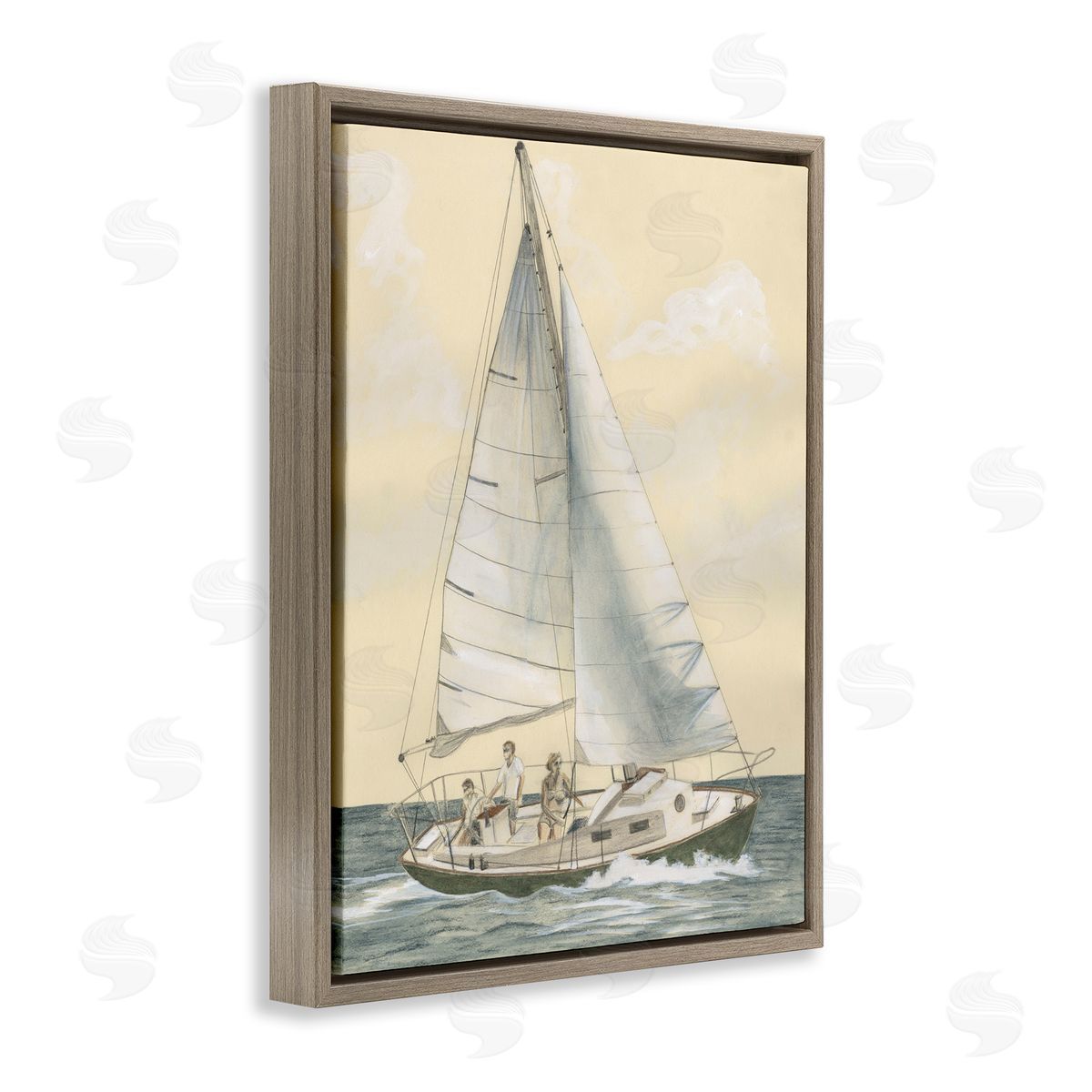 Family Sailing Trip Brown Floating Frame Canvas Wall Art, Home Decor by Michael Willett