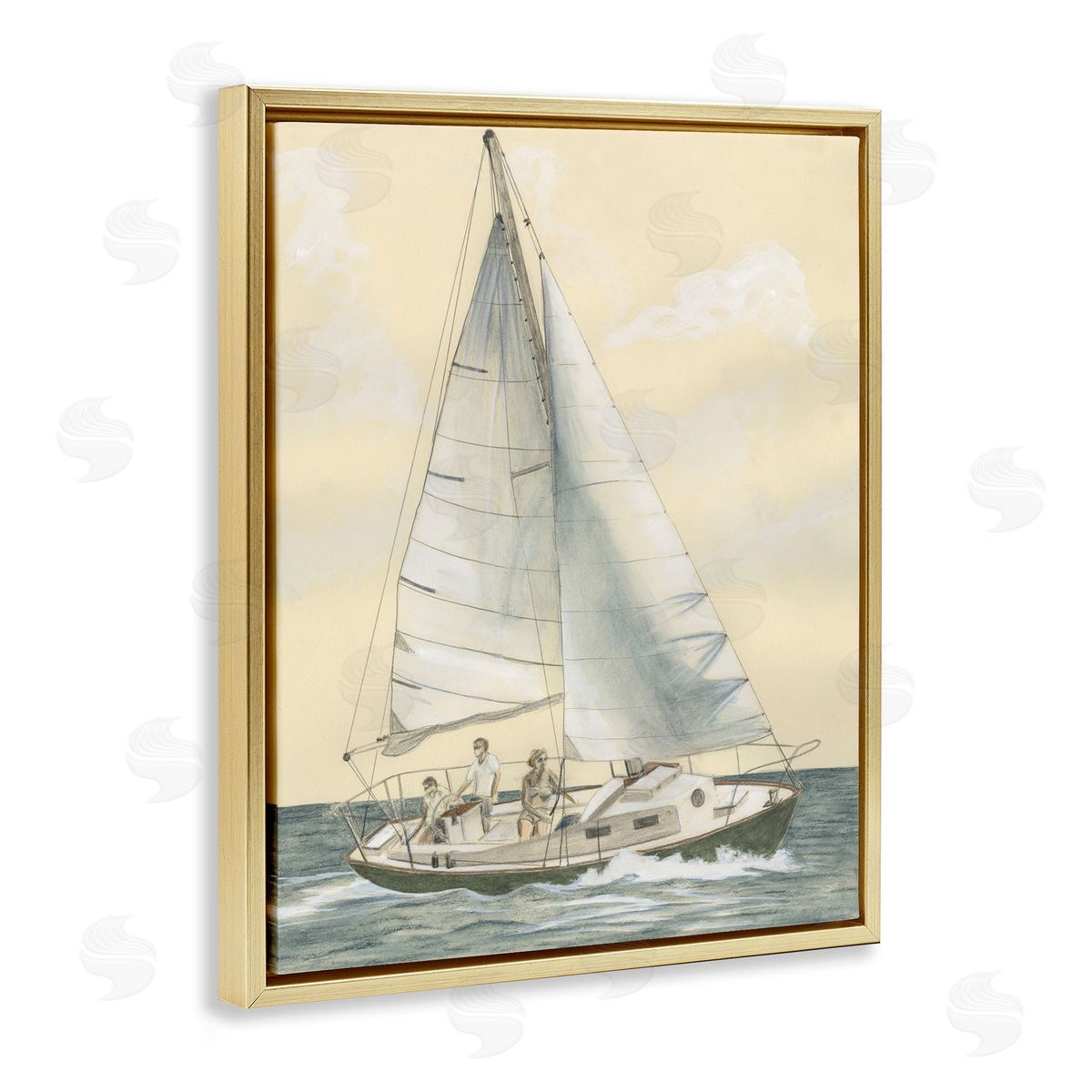 Family Sailing Trip Gold Floating Frame Canvas Wall Art, Home Decor by Michael Willett