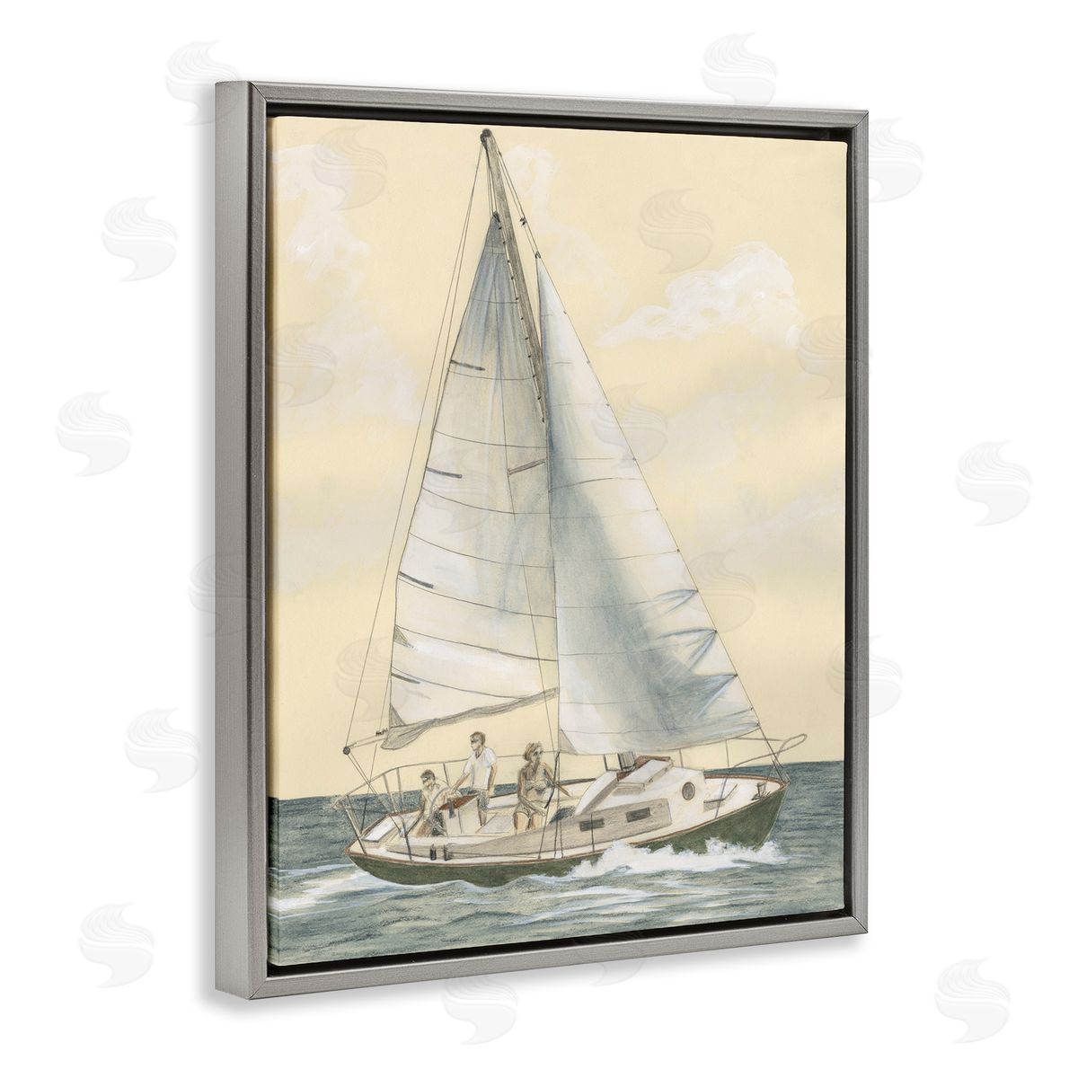 Family Sailing Trip Grey Floating Frame Canvas Wall Art, Home Decor by Michael Willett