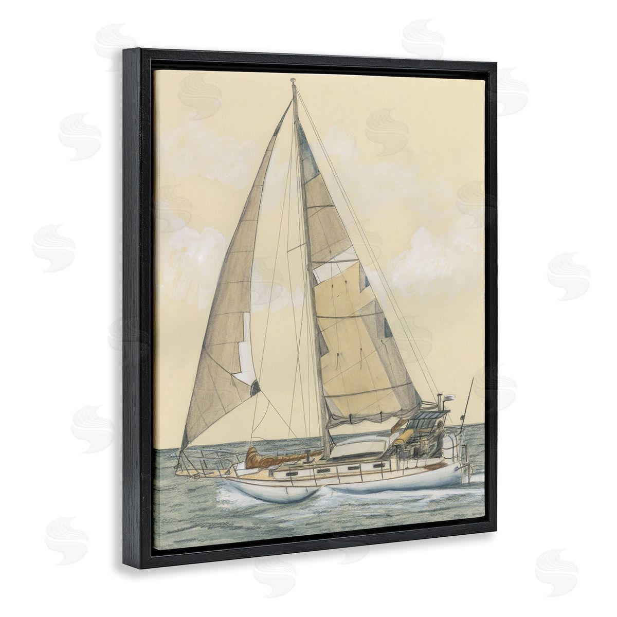 Detailed Sailboat View Black Floating Frame Canvas Wall Art, Home Decor by Michael Willett