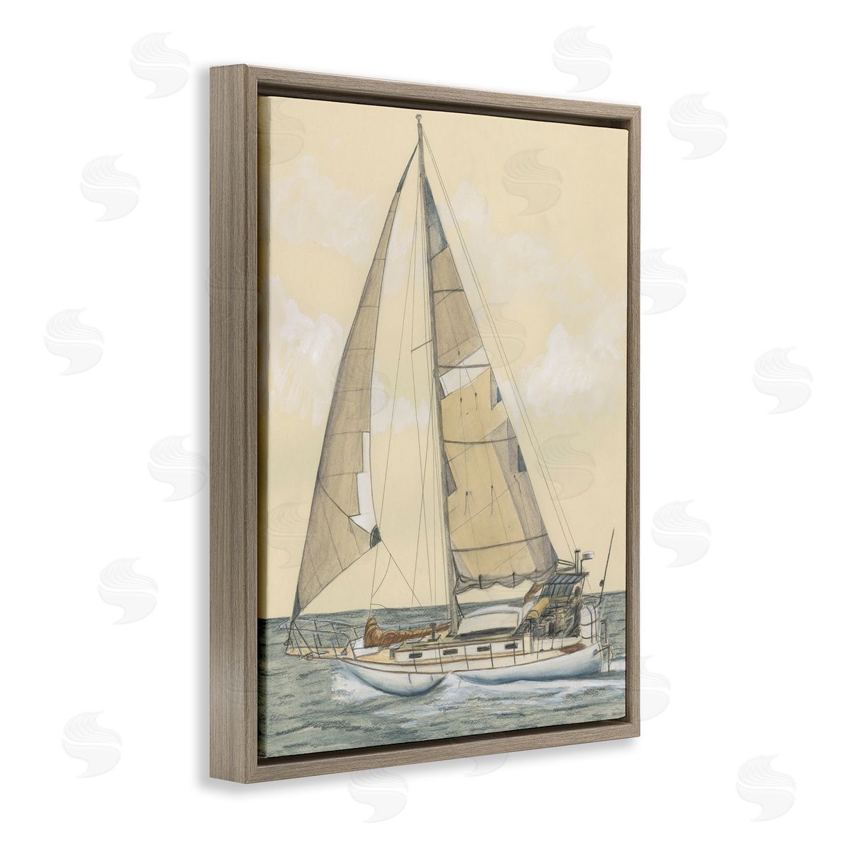 Detailed Sailboat View Brown Floating Frame Canvas Wall Art, Home Decor by Michael Willett
