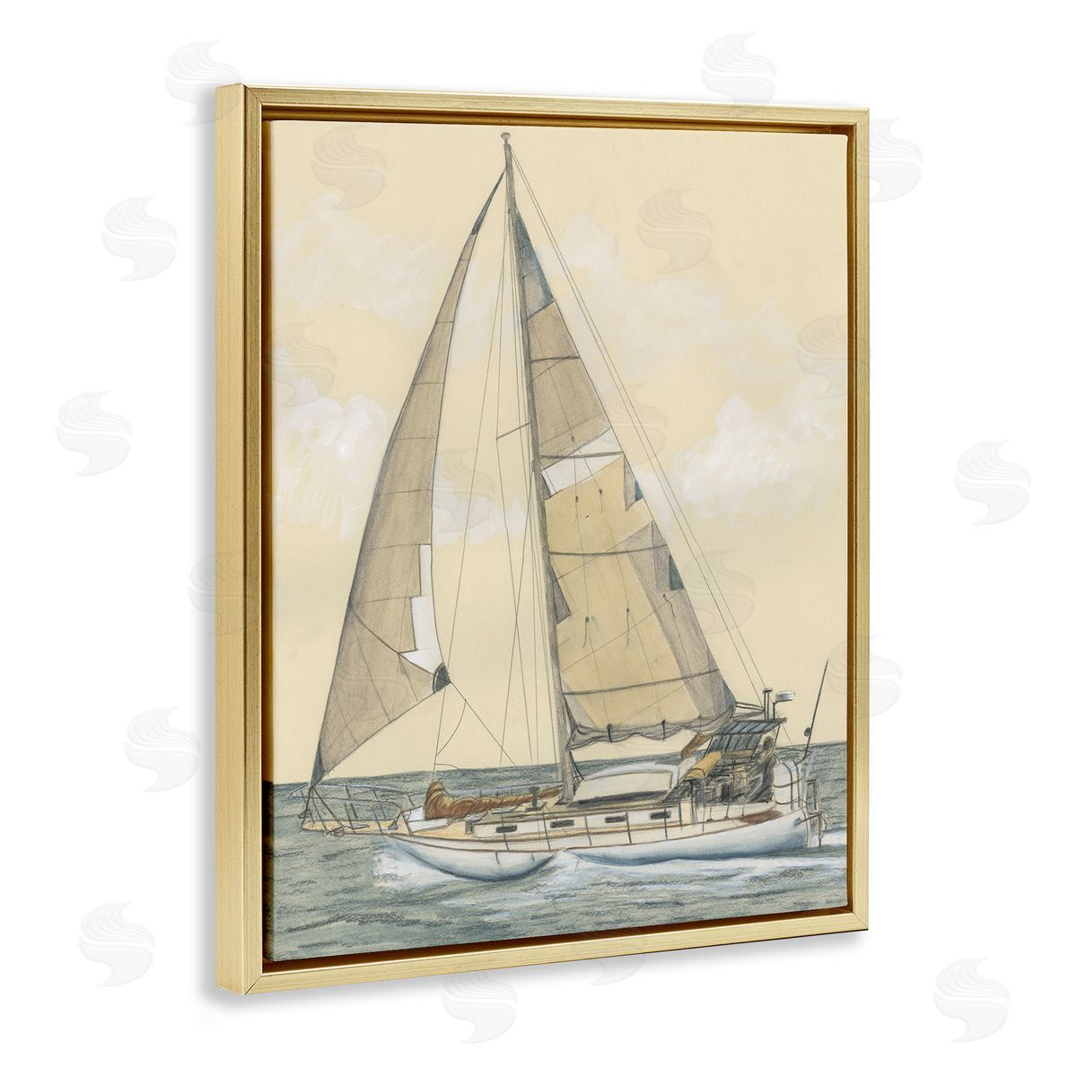 Detailed Sailboat View Gold Floating Frame Canvas Wall Art, Home Decor by Michael Willett