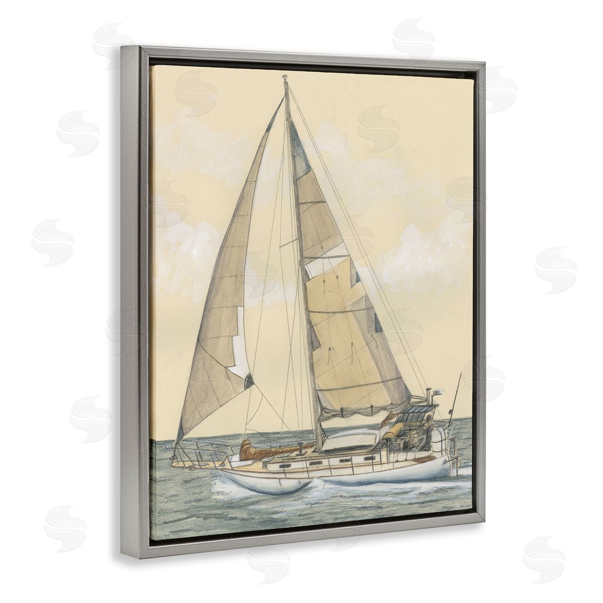Detailed Sailboat View Grey Floating Frame Canvas Wall Art, Home Decor by Michael Willett