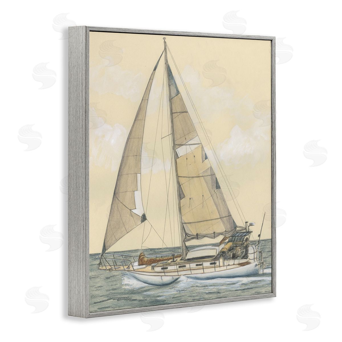 Detailed Sailboat View Grey Frame Print Wall Art, Home Decor by Michael Willett