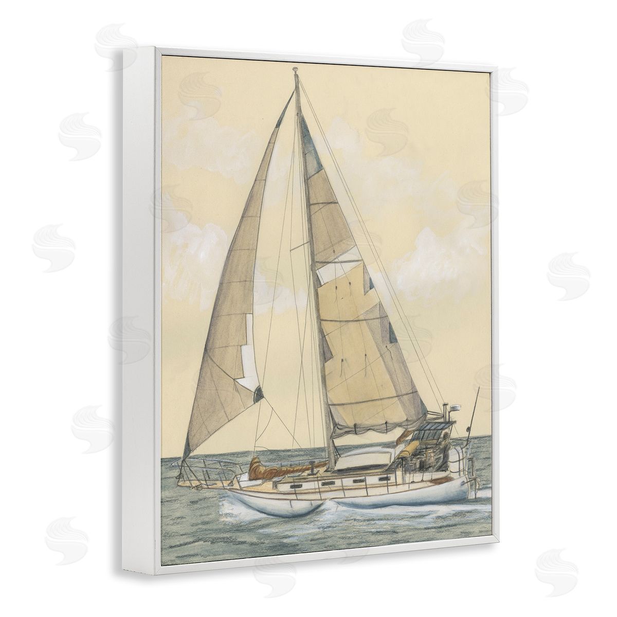 Detailed Sailboat View White Frame Print Wall Art, Home Decor by Michael Willett