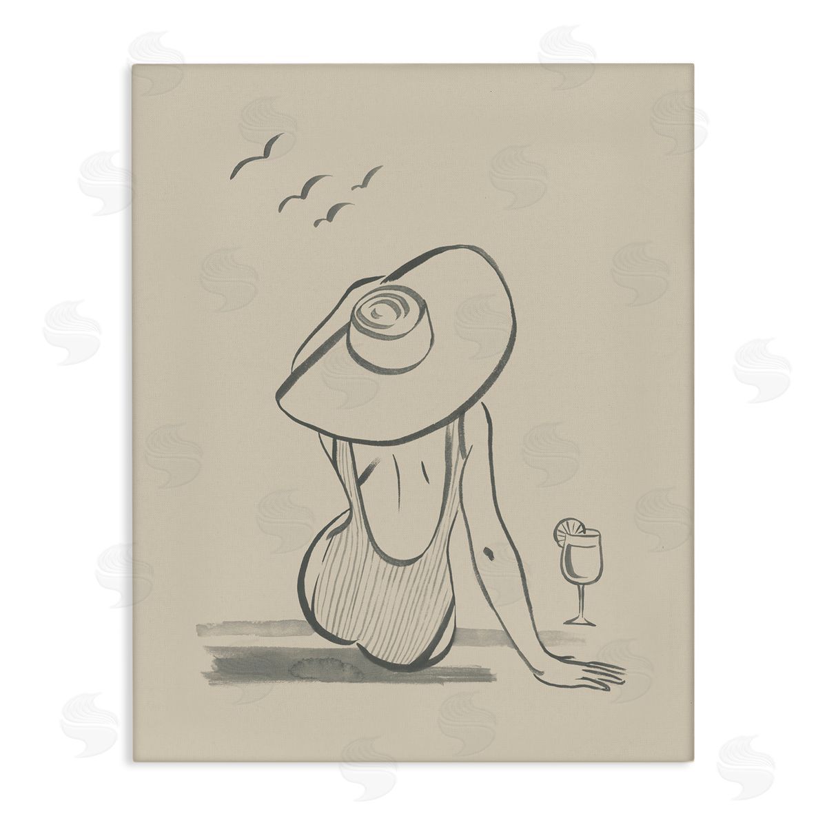 Beach Day Drawing Canvas Wall Art, Home Decor by Grace Popp