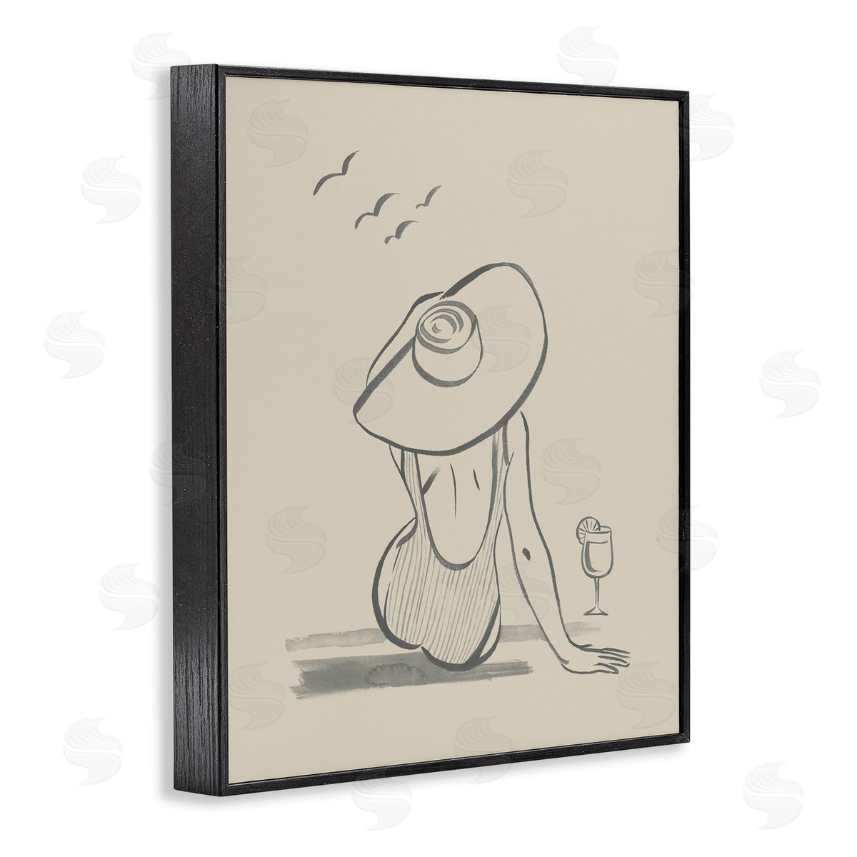 Beach Day Drawing Black Frame Print Wall Art, Home Decor by Grace Popp