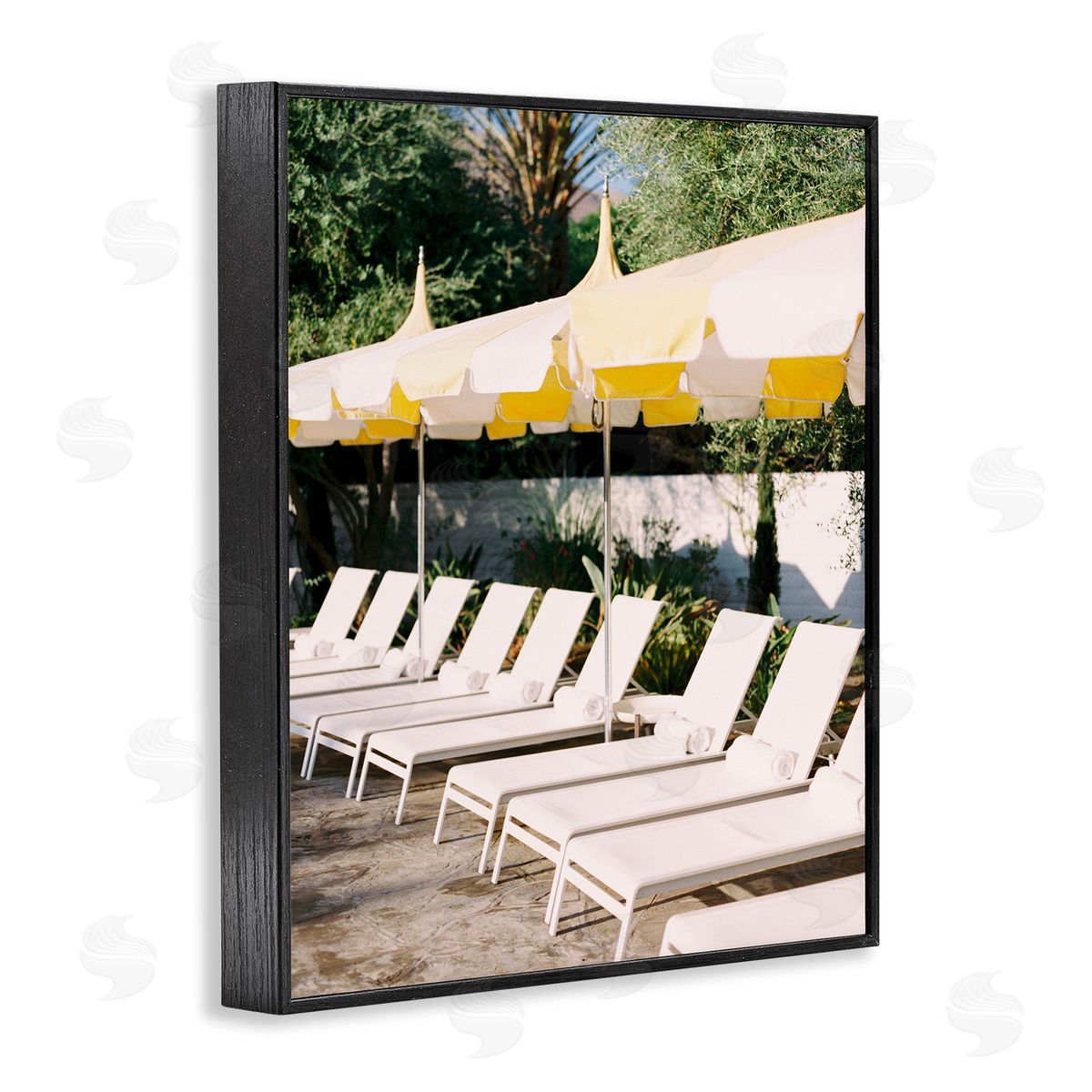 Poolside Beach Chairs Black Frame Print Wall Art, Home Decor by Justine Milton