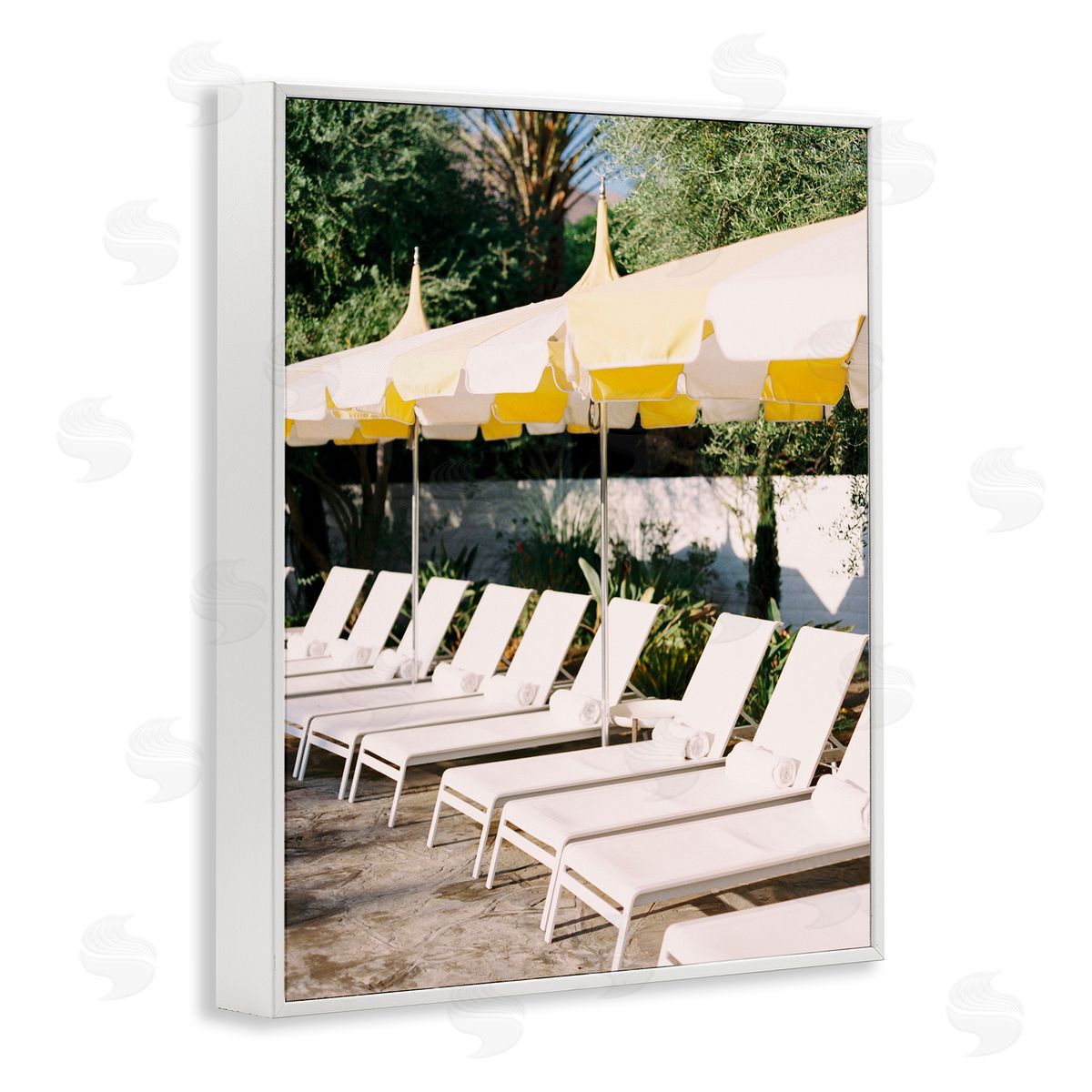 Poolside Beach Chairs White Frame Print Wall Art, Home Decor by Justine Milton