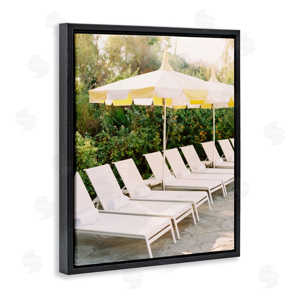 Summer Pool Chairs Black Floating Frame Canvas Wall Art, Home Decor by Justine Milton