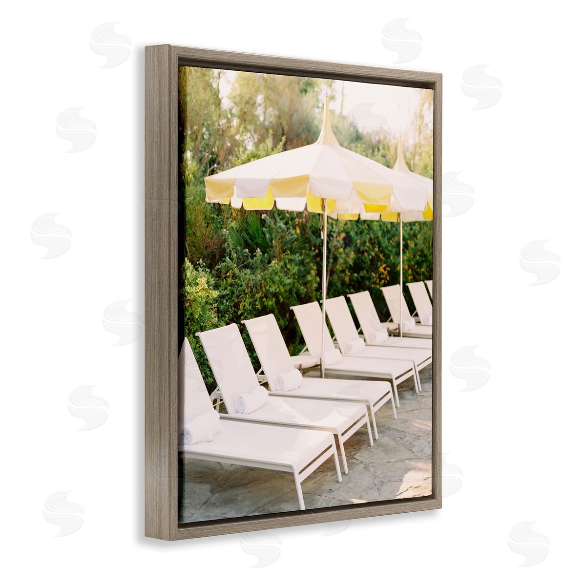Summer Pool Chairs Brown Floating Frame Canvas Wall Art, Home Decor by Justine Milton