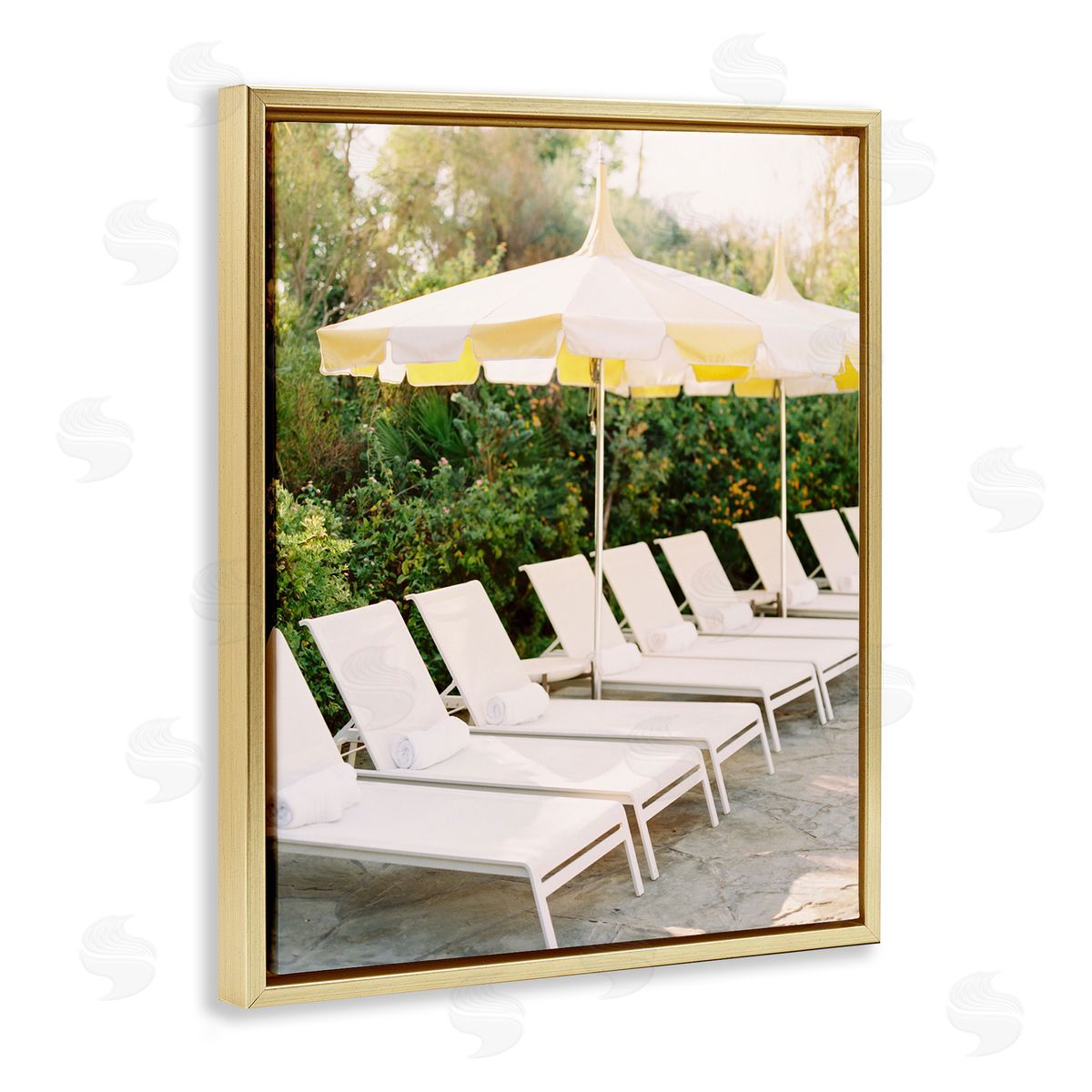 Summer Pool Chairs Gold Floating Frame Canvas Wall Art, Home Decor by Justine Milton