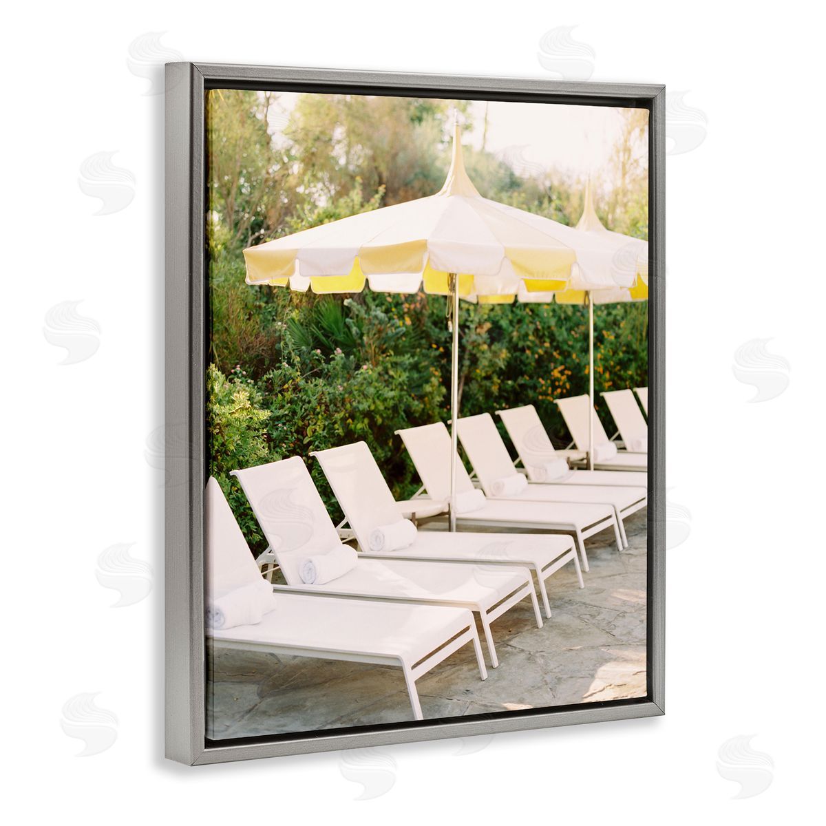Summer Pool Chairs Grey Floating Frame Canvas Wall Art, Home Decor by Justine Milton