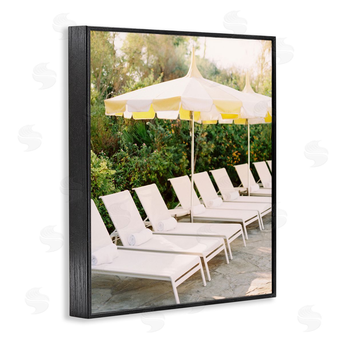 Summer Pool Chairs Black Frame Print Wall Art, Home Decor by Justine Milton