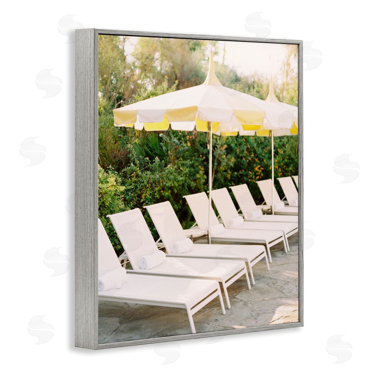 Summer Pool Chairs Grey Frame Print Wall Art, Home Decor by Justine Milton