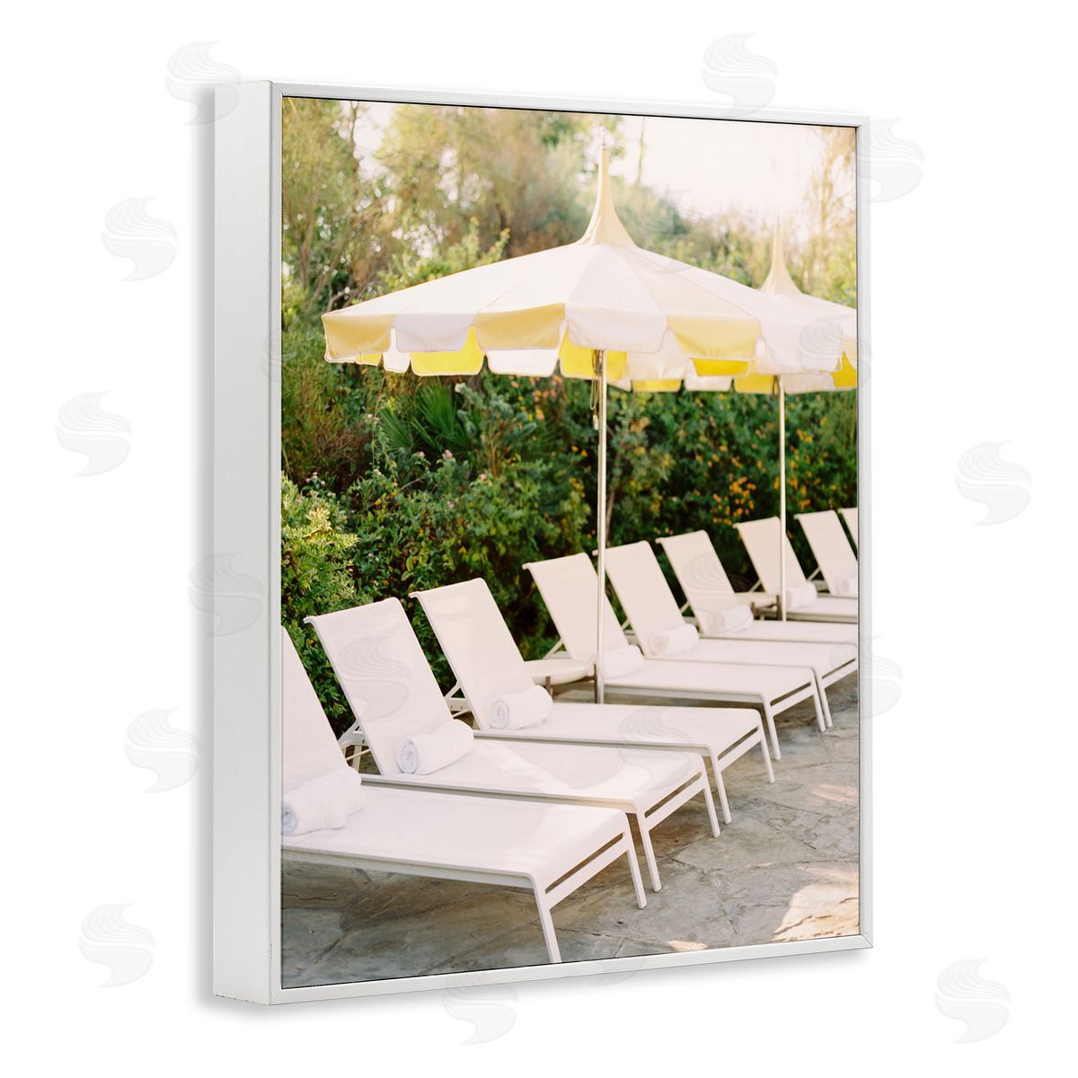 Summer Pool Chairs White Frame Print Wall Art, Home Decor by Justine Milton