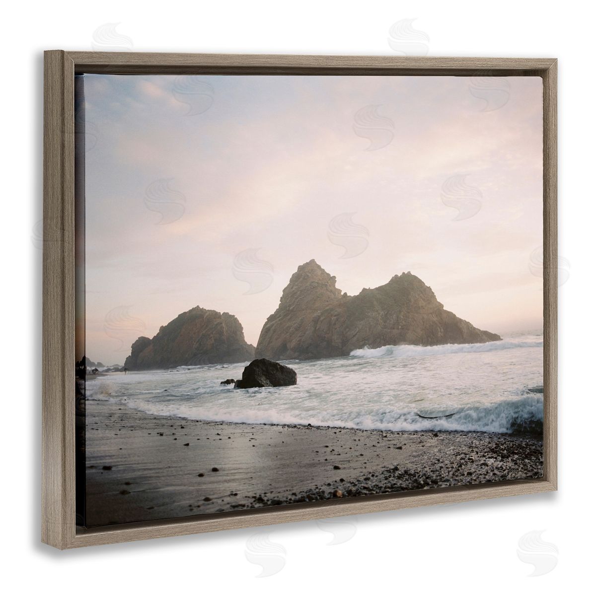 Seaside Cliffs Landscape Brown Floating Frame Canvas Wall Art, Home Decor by Justine Milton