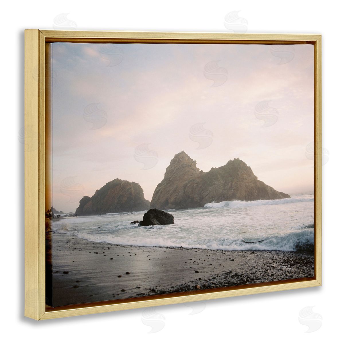 Seaside Cliffs Landscape Gold Floating Frame Canvas Wall Art, Home Decor by Justine Milton