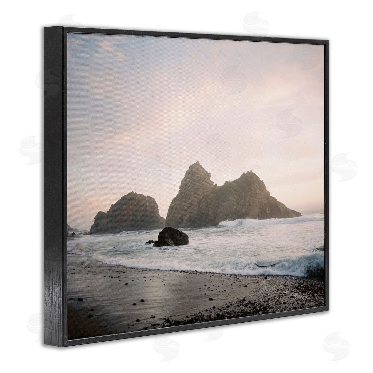 Seaside Cliffs Landscape Black Frame Print Wall Art, Home Decor by Justine Milton