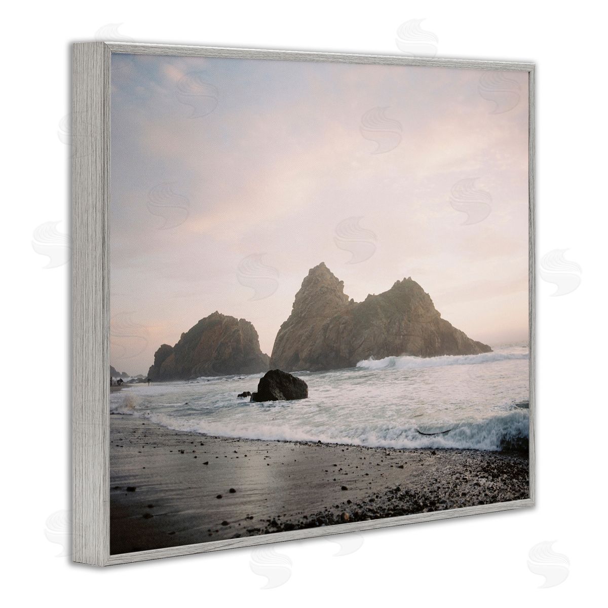 Seaside Cliffs Landscape Grey Frame Print Wall Art, Home Decor by Justine Milton