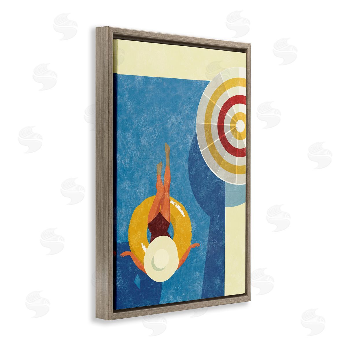 Relaxing on Pool Float Brown Floating Frame Canvas Wall Art, Home Decor by Victoria Barnes