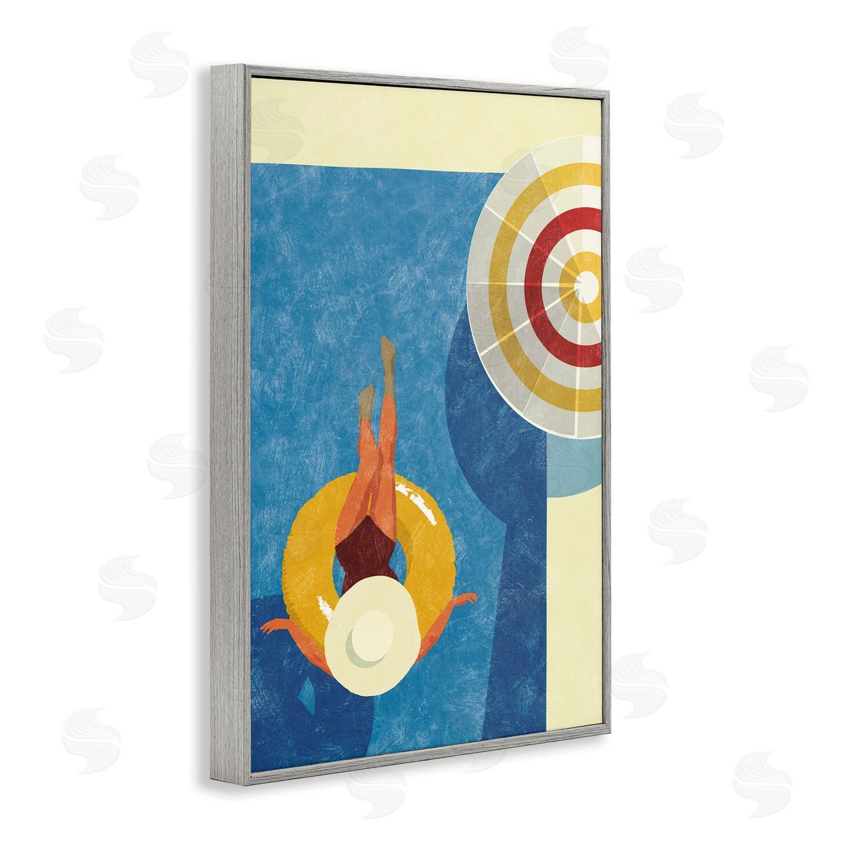 Relaxing on Pool Float Grey Frame Print Wall Art, Home Decor by Victoria Barnes