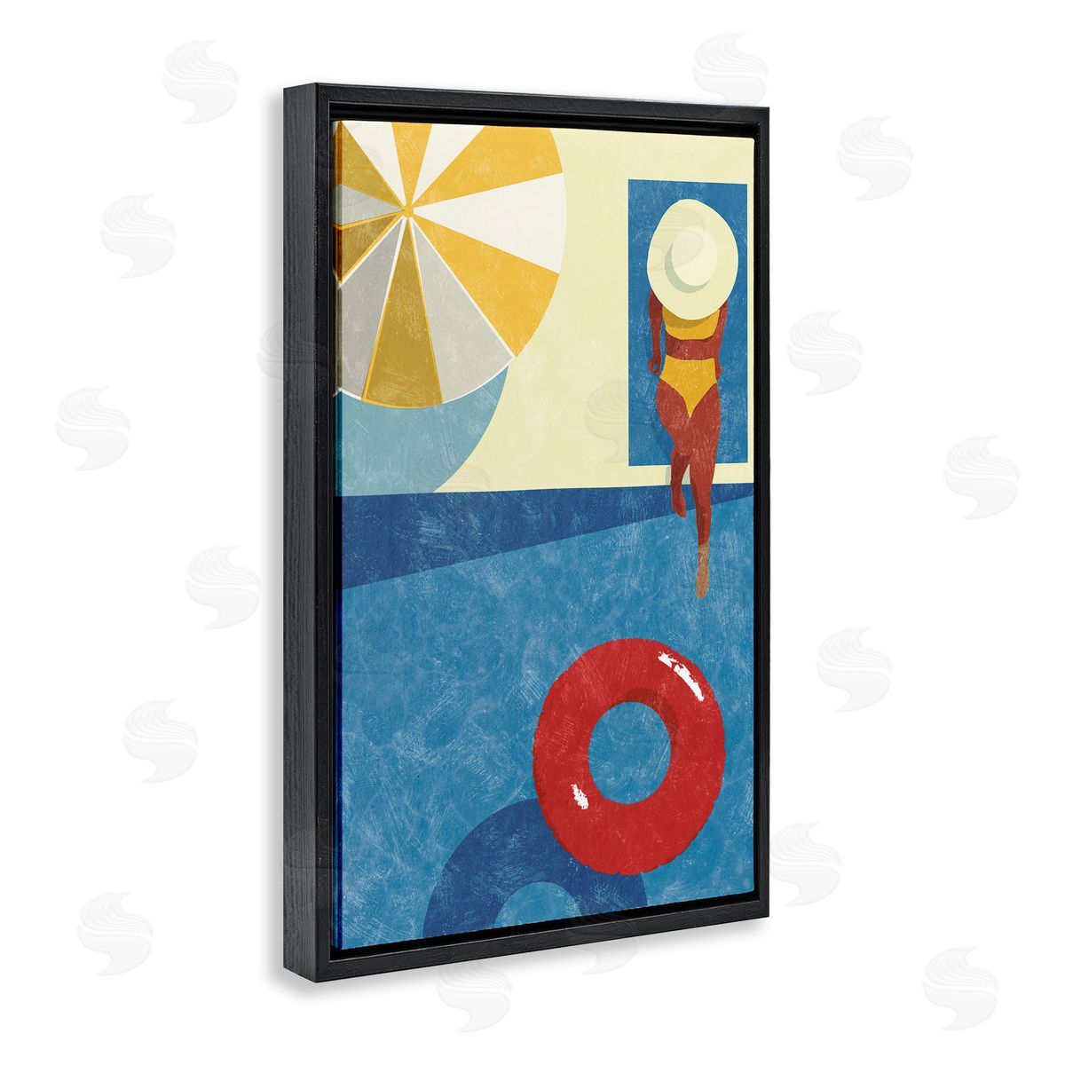 Summer Poolside Girl Black Floating Frame Canvas Wall Art, Home Decor by Victoria Barnes