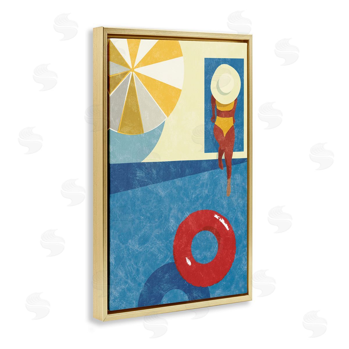 Summer Poolside Girl Gold Floating Frame Canvas Wall Art, Home Decor by Victoria Barnes