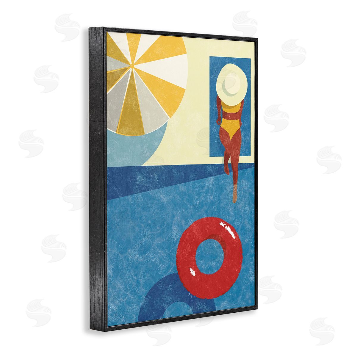 Summer Poolside Girl Black Frame Print Wall Art, Home Decor by Victoria Barnes