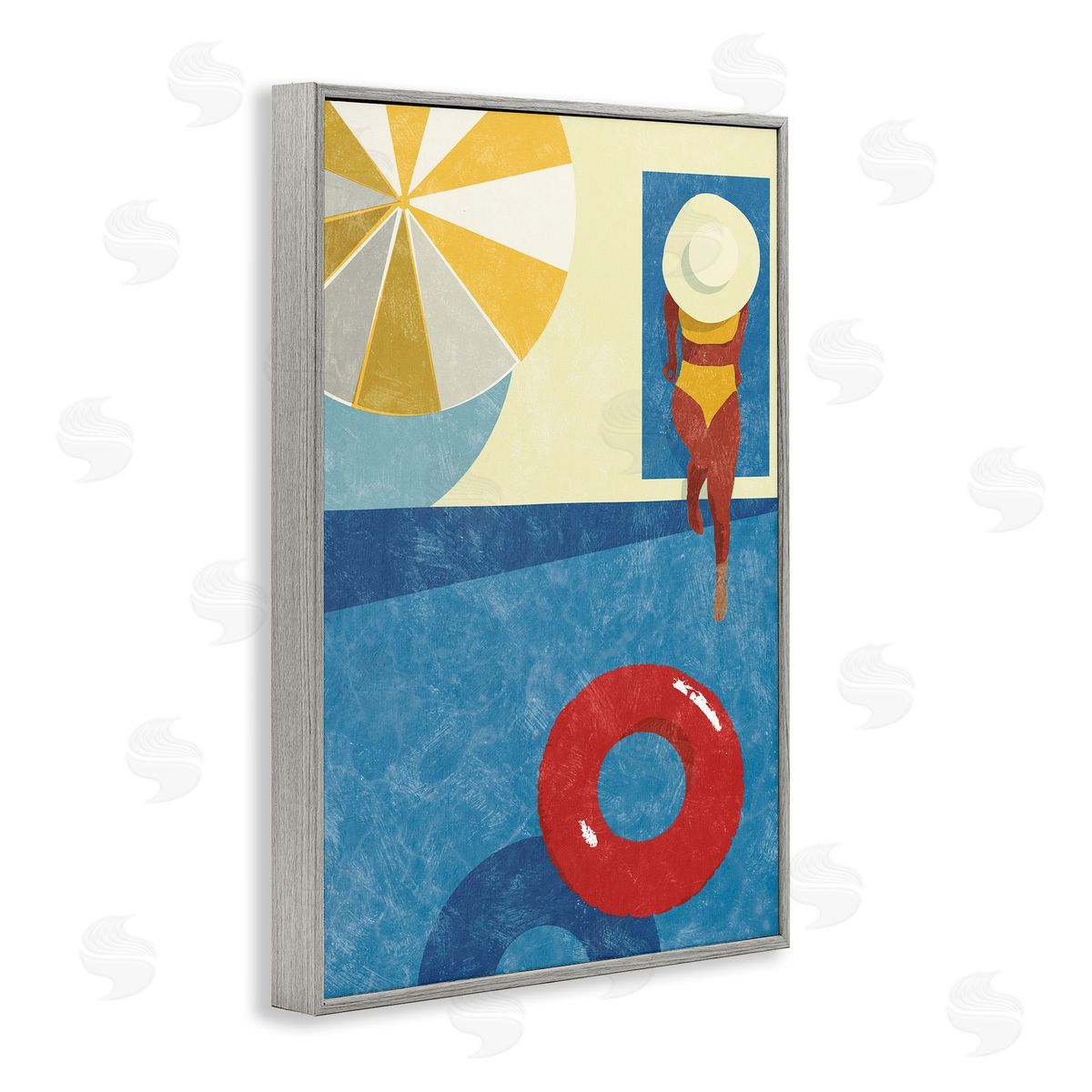 Summer Poolside Girl Grey Frame Print Wall Art, Home Decor by Victoria Barnes
