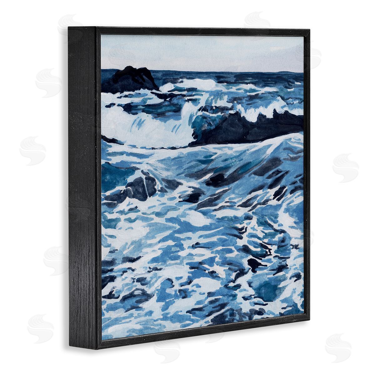 Blue Coastal Waves Black Frame Print Wall Art, Home Decor by Melissa Wang
