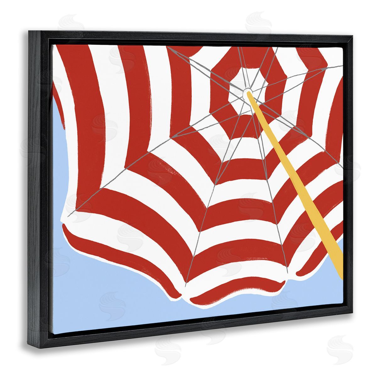 Red and White Umbrella Black Floating Frame Canvas Wall Art, Home Decor by June Erica Vess