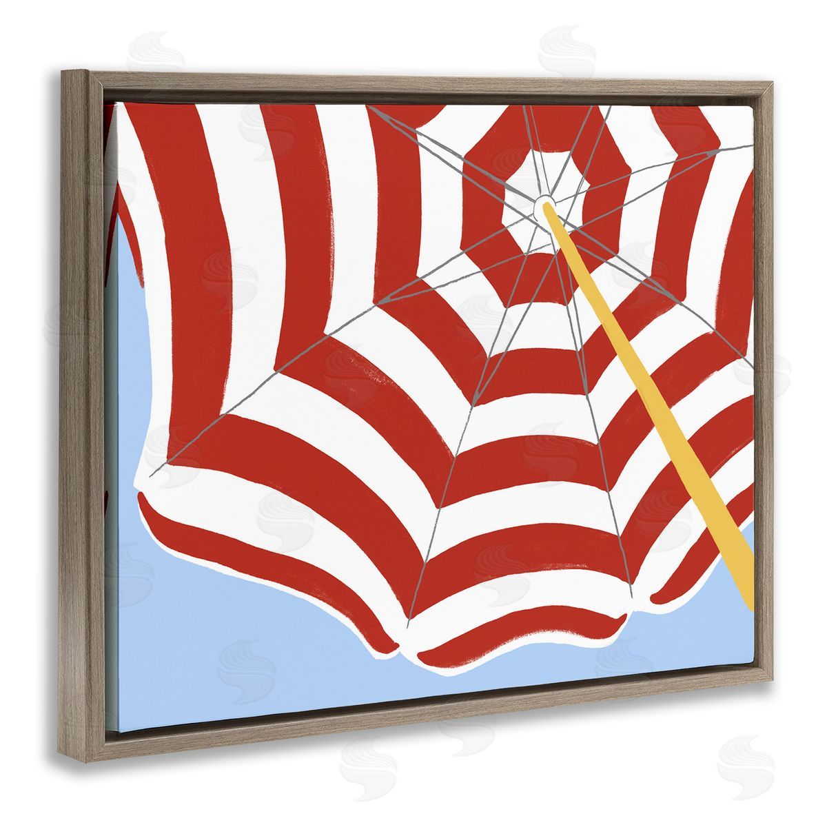Red and White Umbrella Brown Floating Frame Canvas Wall Art, Home Decor by June Erica Vess