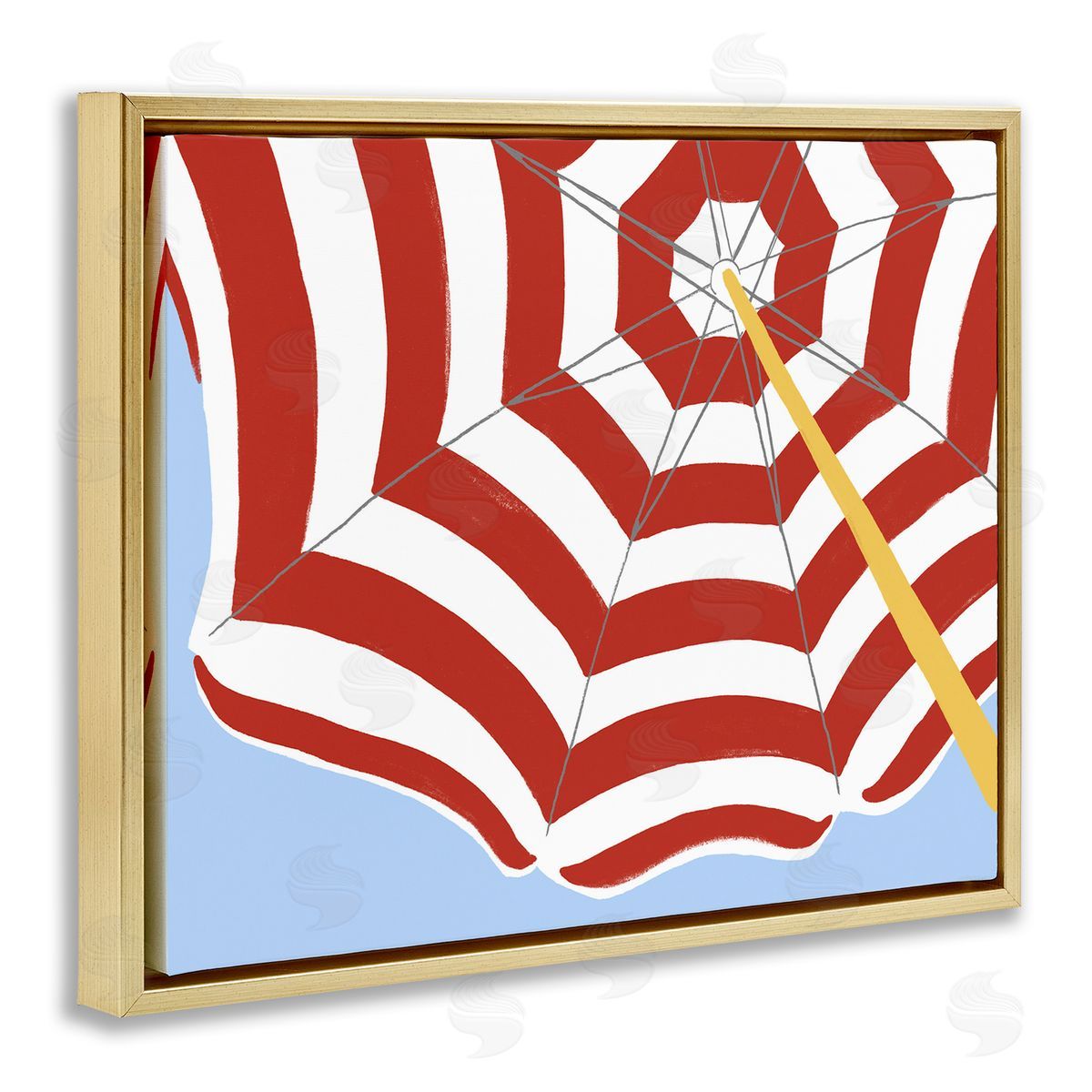 Red and White Umbrella Gold Floating Frame Canvas Wall Art, Home Decor by June Erica Vess