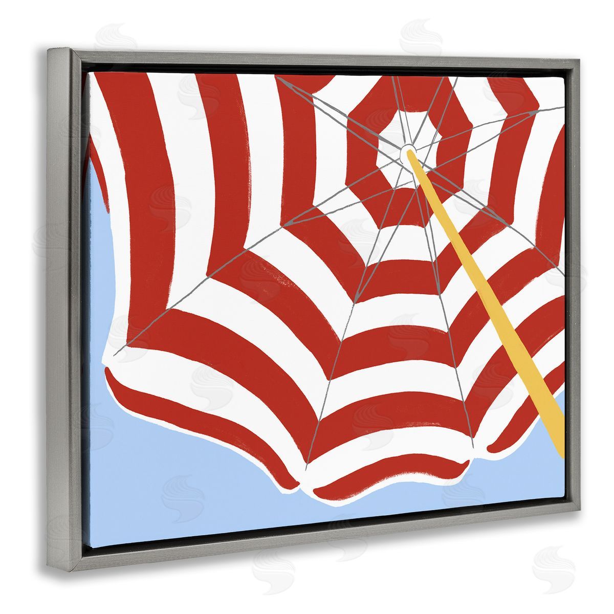 Red and White Umbrella Grey Floating Frame Canvas Wall Art, Home Decor by June Erica Vess