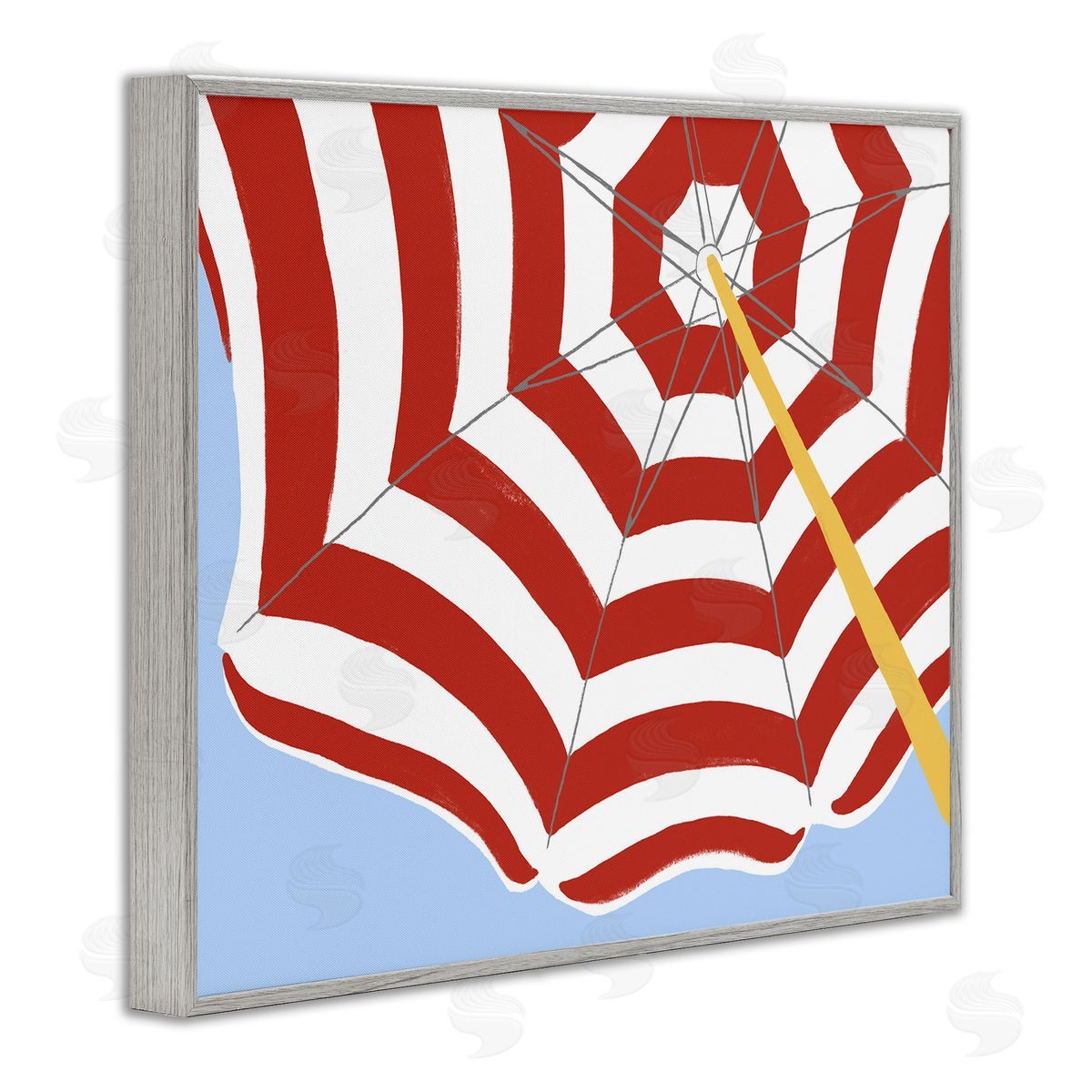 Red and White Umbrella Grey Frame Print Wall Art, Home Decor by June Erica Vess
