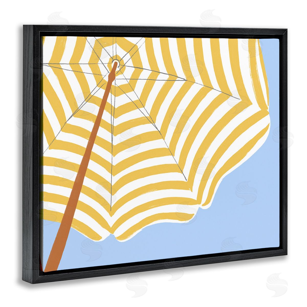 Yellow and White Umbrella Black Floating Frame Canvas Wall Art, Home Decor by June Erica Vess