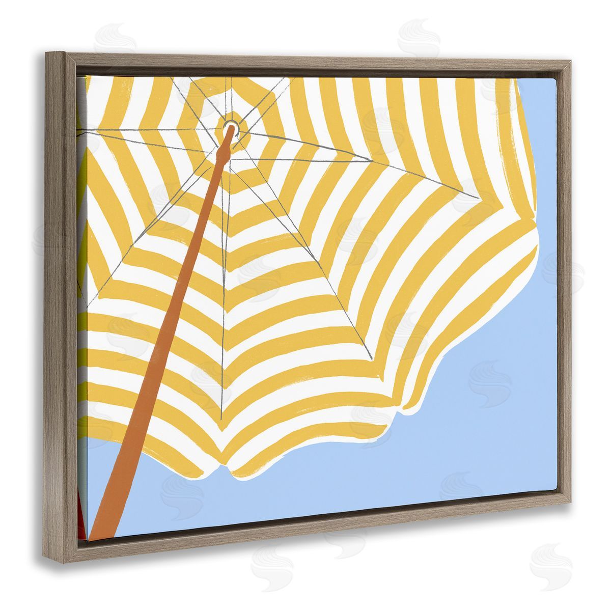 Yellow and White Umbrella Brown Floating Frame Canvas Wall Art, Home Decor by June Erica Vess
