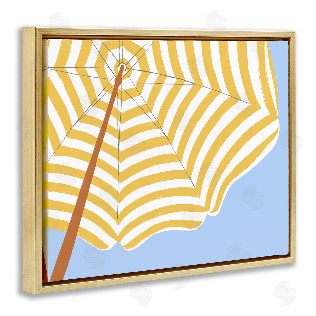 Yellow and White Umbrella Gold Floating Frame Canvas Wall Art, Home Decor by June Erica Vess