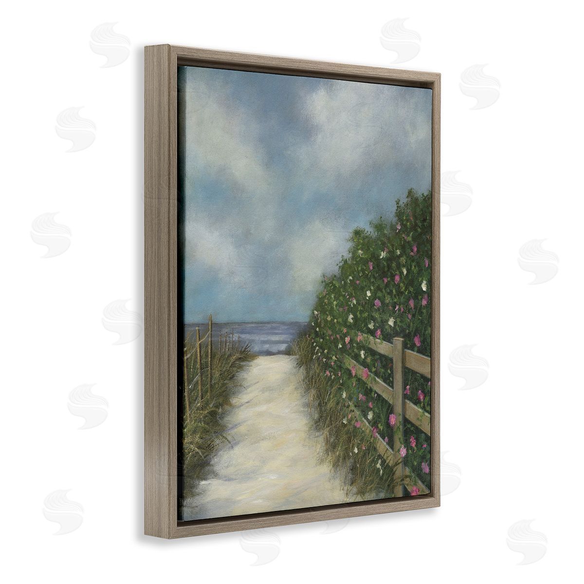 Floral Lined Beach Path Brown Floating Frame Canvas Wall Art, Home Decor by David Swanagin
