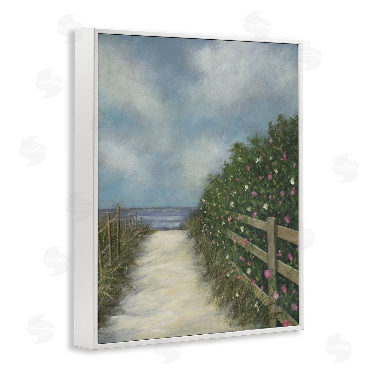 Floral Lined Beach Path White Frame Print Wall Art, Home Decor by David Swanagin