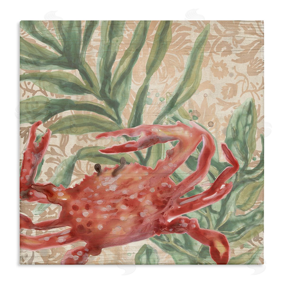 Crab on Floral Pattern Canvas Wall Art, Home Decor by June Erica Vess