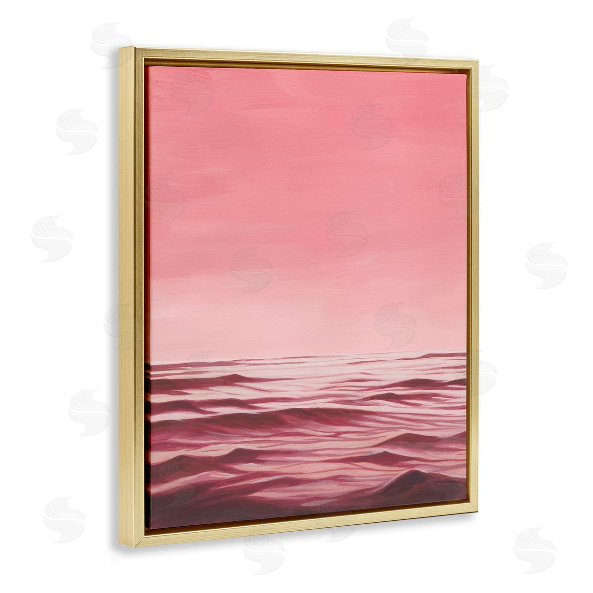 Pink Ocean Ripples Gold Floating Frame Canvas Wall Art, Home Decor by Grace Popp