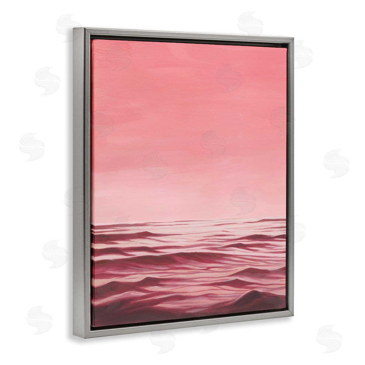 Pink Ocean Ripples Grey Floating Frame Canvas Wall Art, Home Decor by Grace Popp