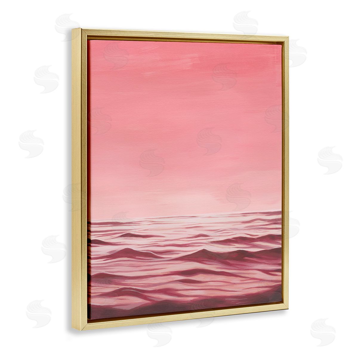 Pink Sea Waves Gold Floating Frame Canvas Wall Art, Home Decor by Grace Popp