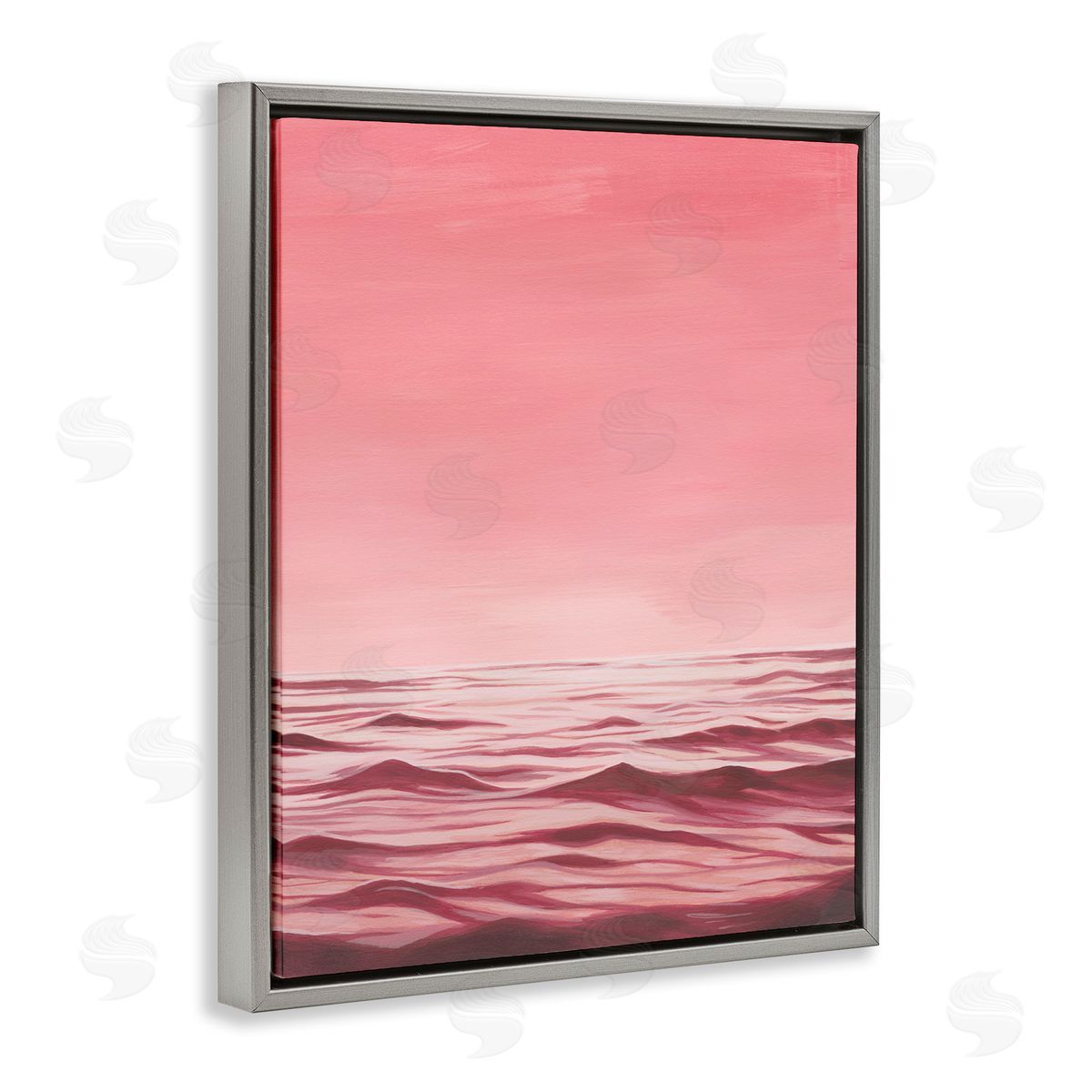 Pink Sea Waves Grey Floating Frame Canvas Wall Art, Home Decor by Grace Popp