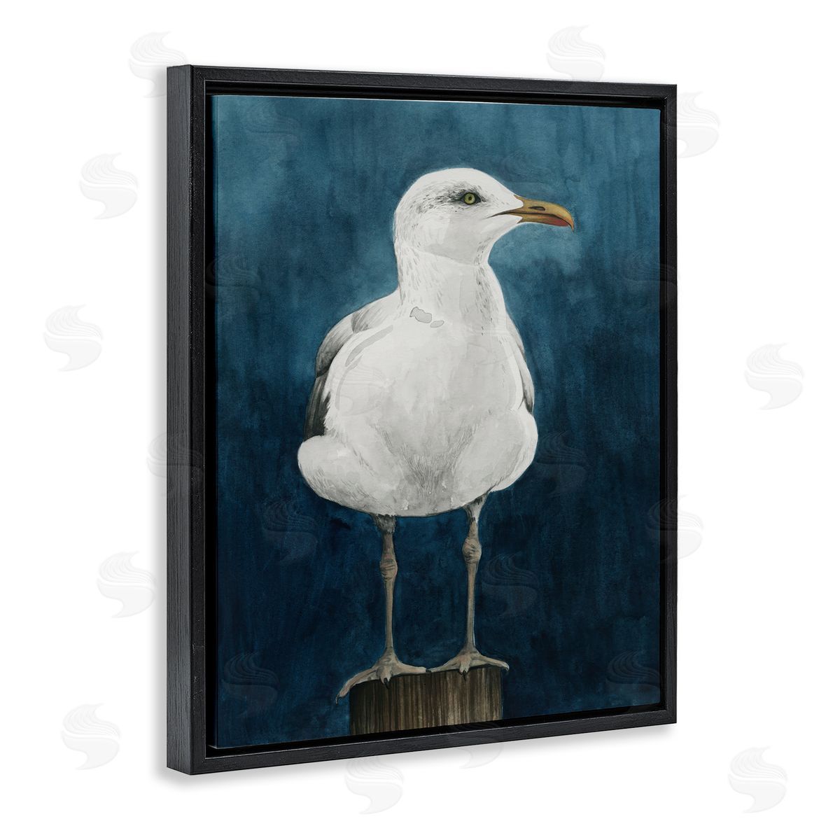 Grace Popp Seagull Perched over Blue Black Floating Frame Canvas Wall Art Print